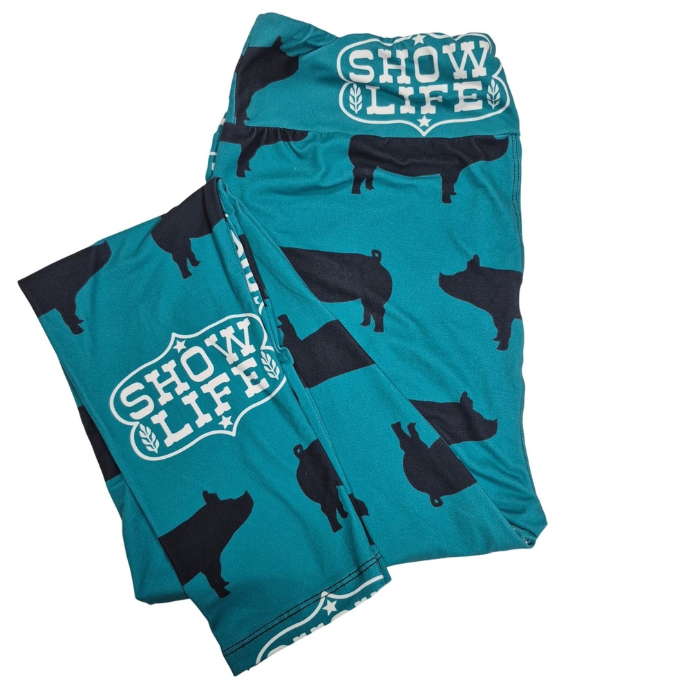 Curvy‎ Plus Show Life Pig Farm Animal Teal Leggings Buttery Soft TC Size